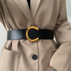 Punk Vintage Big Buckle Belts For Women New Design Black Waistbands Dress Lady Fashion Brown Wide PU Leather Waist Strap Coat